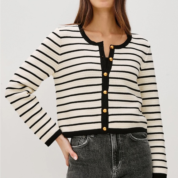 Rails Catania Cardigan Ivory Black Stripe - Picture 1 of 5